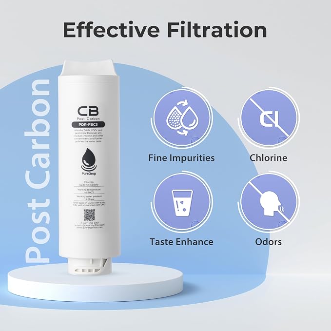 PureDrop PDR-FBC3 Post Carbon Replacement Filter Cartridge for PDR-3CUW Ultra-Filtration Under Sink Water Filter System