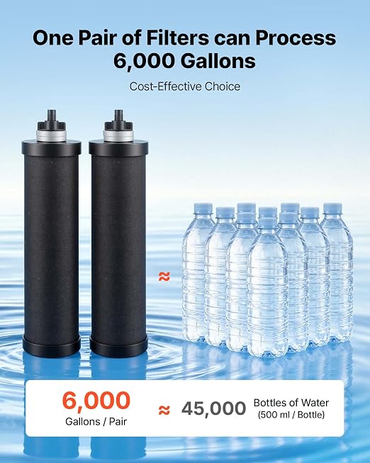 VEVOR Gravity-fed Water Filter System, 3.25G 304 Stainless-Steel Countertop Water Filtration System, Reduces Lead and up to 99% of Chlorine, with 2 Carbon Filters, Water Level Spigot, for Home Camping
