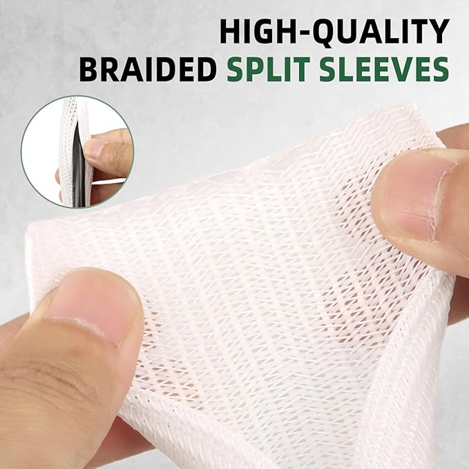 Split Wire Loom Tubing, Cable Protector Sleeve, Braided Cable Management for TV/Computer/Home Theater/Engine Bay, Cord Protectors from Pets No Chew (White, 3/4"-10ft)