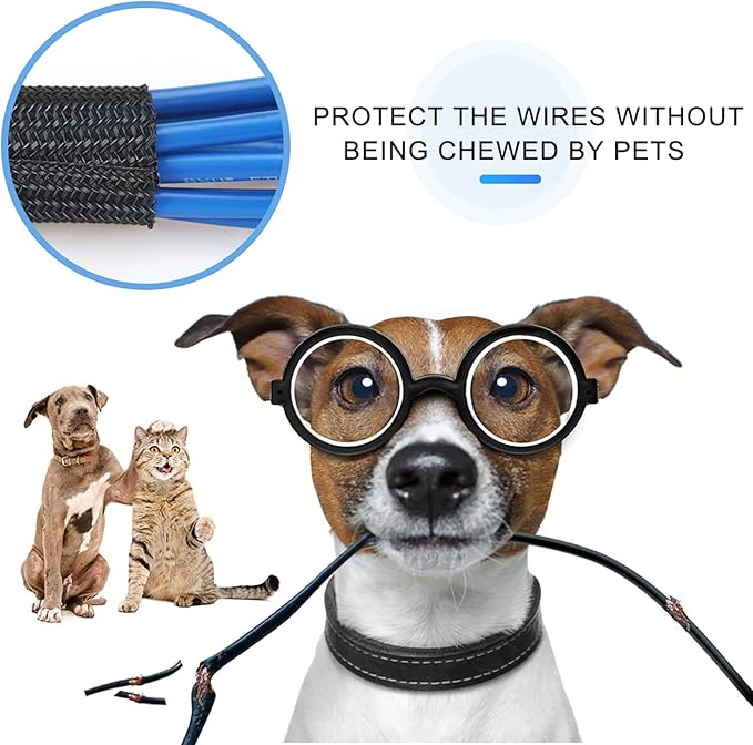 AGPTEK Cable Sleeve Cover, 25ft - 4/5 inch Desk Cord Organizer Cable Hider, Home Office Wire Management Computer TV Wire Loom Tubing, Pet Proof Cord Protector, from Cat Dog Chewing, Black