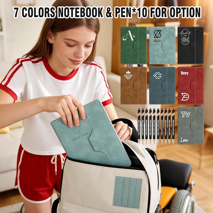 ENOMY Personalized Notebook Set Custom A5 Journal UV Printing Personalized Journal with 10 PC Metal Pens for College Birthday Travel Business Gift, Red