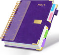 Hardcover Spiral Notebook 8''x 10'' College Ruled Notebook with Magnetic Closure, 300 Pages 5 Subject Notebooks with Pocket Dividers for Work School, B5 Leather Journal for Women, Men (Purple)