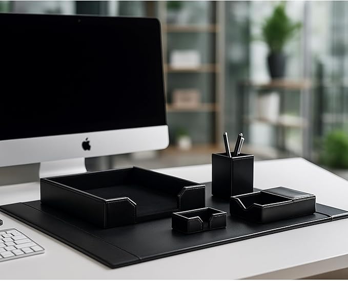 DACASSO Black Bonded Leather 5-Piece Desk Set