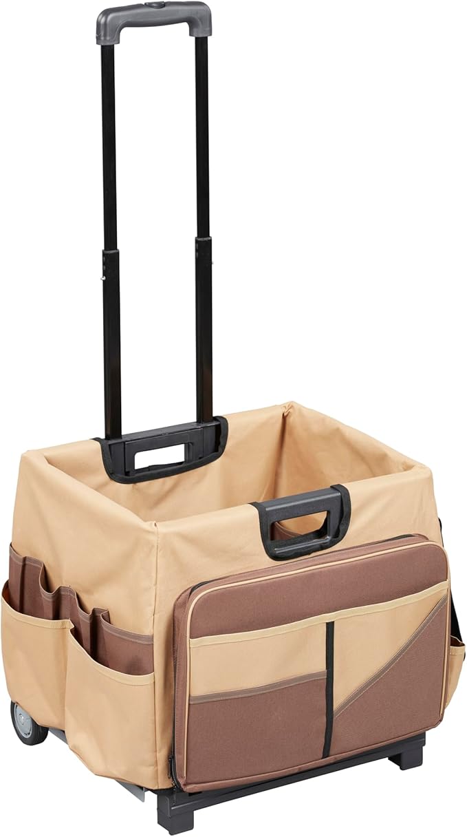 ECR4Kids Universal Rolling Cart with Canvas Organizer Bag, Mobile Storage, Chocolate/Sand