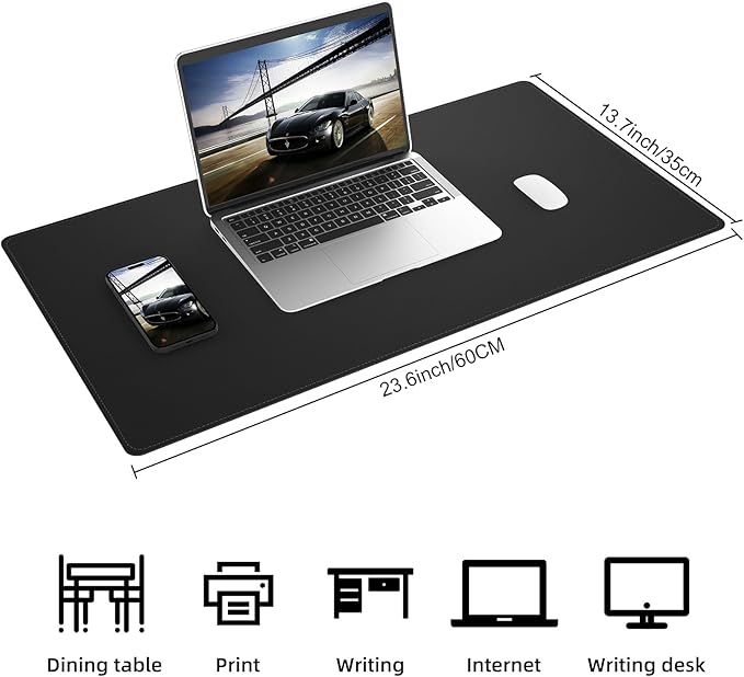 AFIING Leather Desk Pad Protector, Office Desk Mat, Large Mouse Pad, Desk mat for Keyboard and Mouse, Laptop Desk Pad, Waterproof Desk Writing Pad for Office and Home (Black, 23.6" x 13.7")