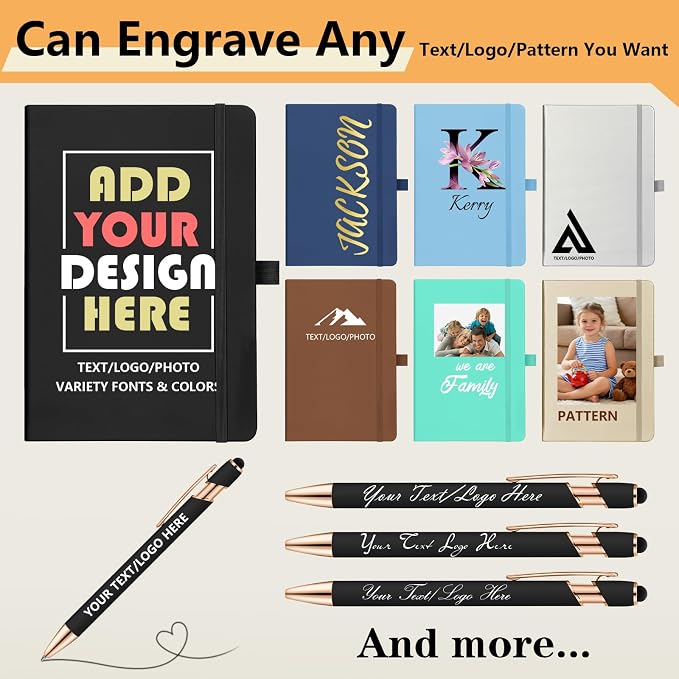 ENOMY Personalized Notebook & 10 PC Pens Gift Set Custom Notebook Journal A5 200 Pages A5 Lined Journal for Men Women Hardcover Notebooks for Work College Graduation Gifts, Gold