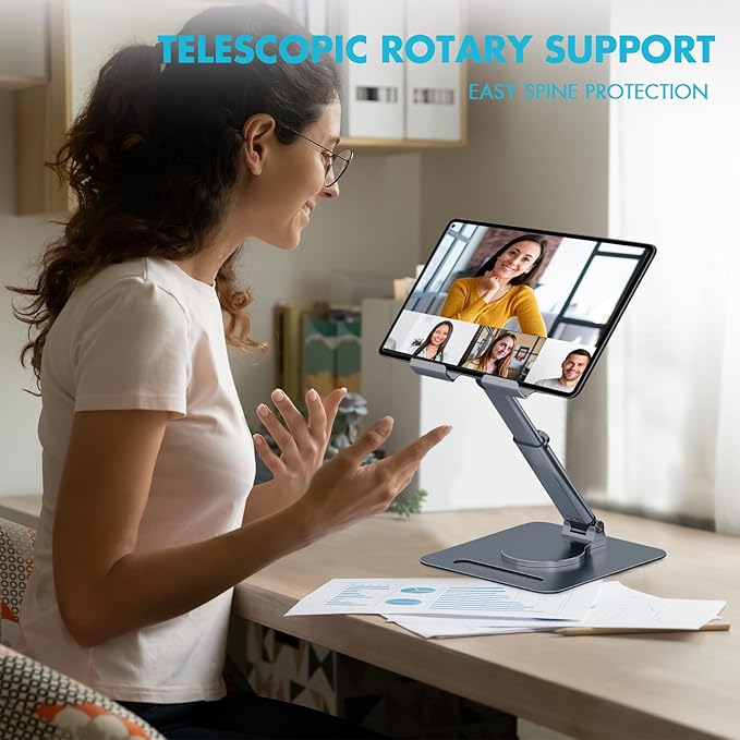 GuaziV 360° Adjustable Tablet Stand - Ergonomic Foldable Holder for iPad 10.2-12.9”, Kindle, Phones 4-13”, Anti-Slip Desktop Mount for Work, Cooking, Gaming & Reading