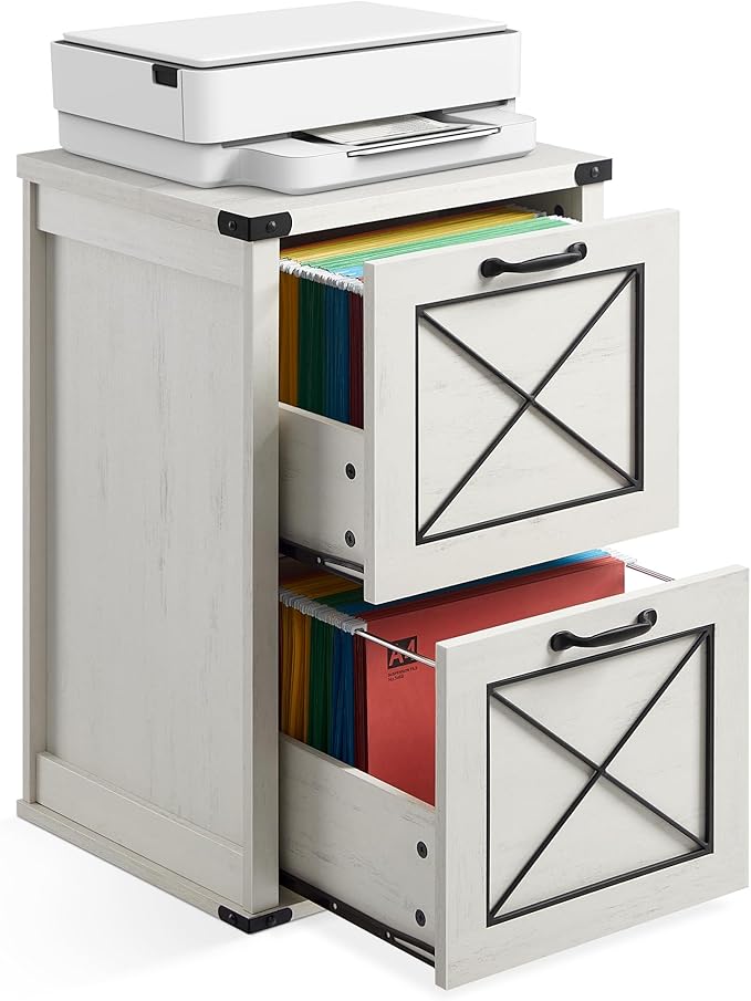VASAGLE File Cabinet, Filing Cabinet with 2 File Drawers, Printer Stand, Fit A4, Letter Size, Hanging File Folders, Modern Farmhouse Style, for Home Office, Rustic White UOFC048T73