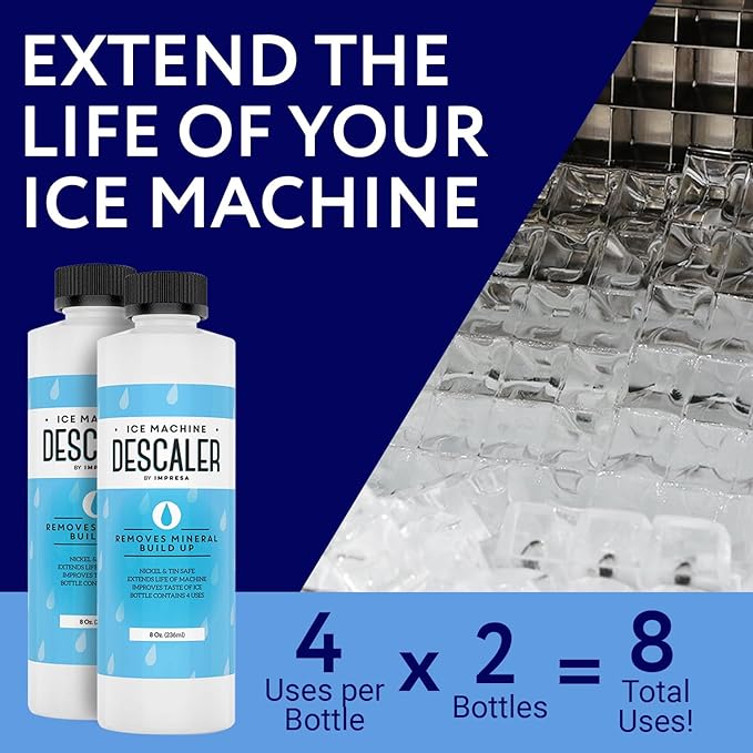 IMPRESA Ice Machine Cleaner Descaler - 8 Fl Oz - Pack of 2-8 Total Uses - Nickel-Safe Ice Machine Cleaning Solution - Compatible with Scotsman, Manitowoc & Opal models