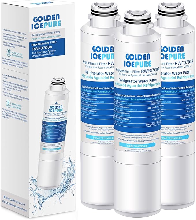 GOLDEN ICEPURE RWF0700A Refrigerator Water Filter Replacement for Samsung DA29-00020B, HAF-CIN/EXP, RF263BEAESR, RF28HMEDBSR, RF28HFEDTSR, RF28HFEDBSR, 3PACK