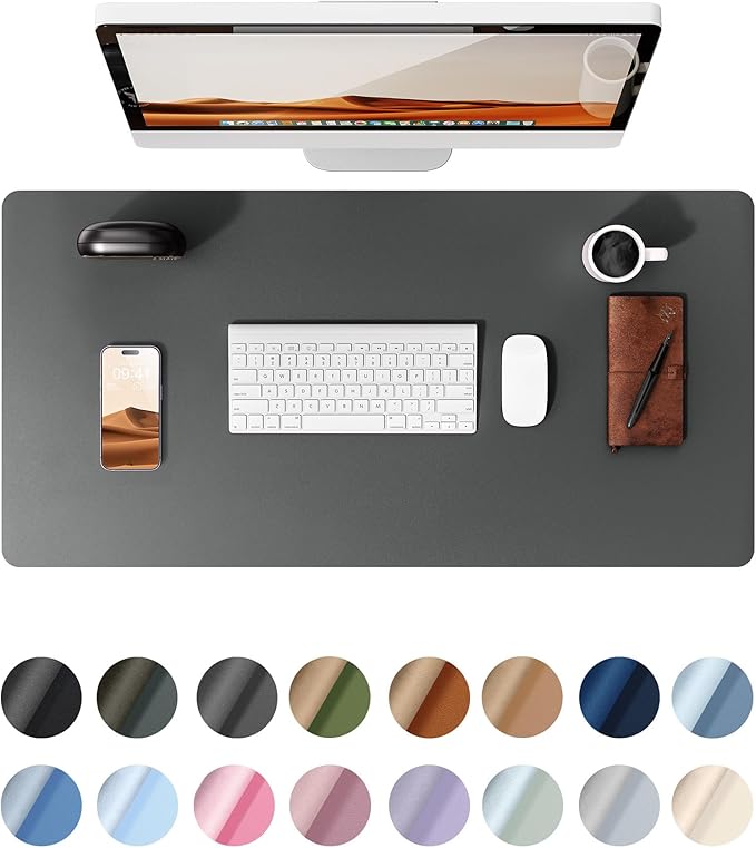 YSAGi Leather Desk Protector, Office Mat, Large Mouse Mat, Non-Slip PU Leather Blotter, Laptop Pad, Waterproof Writing Pad for Office and Home (Dark Grey, 31.5" x 15.8")