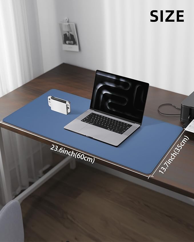 Non-Slip Desk Pad,Mouse Pad,Waterproof PVC Leather Desk Table Protector,Non-Slip PU Leather Desk Blotter, Easy Clean Laptop Desk Writing Mat for Office Work/Home/Decor(Grey Blue, 24" x 13.7")