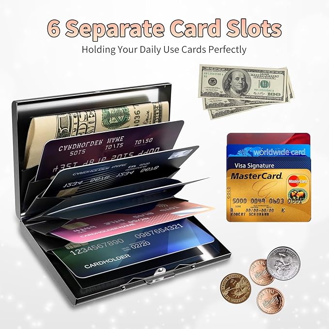 BWEGRHE Slim Credit Card Holder, Blue Cassette RFID Blocking Metal Wallet for Men & Women, Aluminum Minimalist Hard Case Pocket-Sized Business Cards Organizer (Fits Up to 10 Cards)