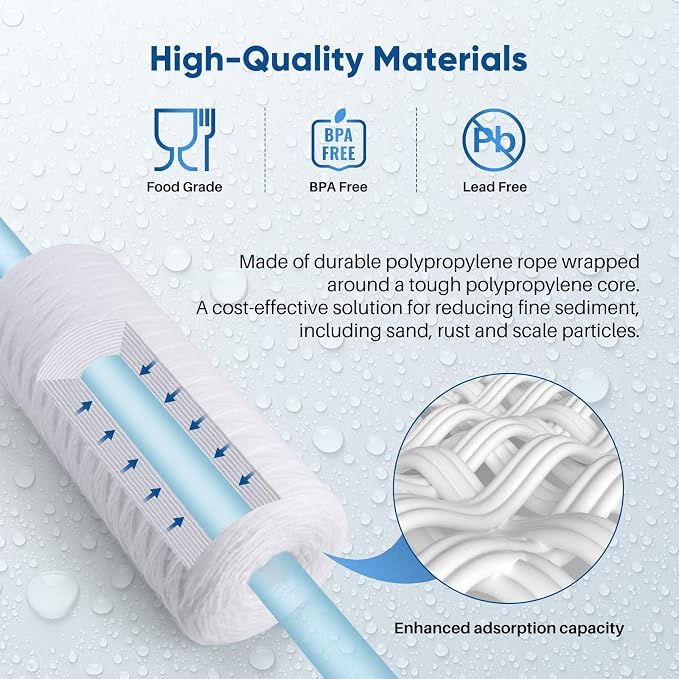 PUREPLUS 50 Micron 10 x 4.5 Whole House String Wound Sediment Filter for Well Water, Replacement Cartridge for 84637, WPX5BB97P, PC10, CW5-BBS, 355215-45, 3Pack
