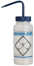 SP Bel‑Art Deionized Water Wash Bottles, 500 mL (16 oz) Wide‑Mouth Squeeze Bottles, Safety‑Labeled 2‑Color Polyethylene Bottle with Blue Polypropylene Cap, Laboratory & Scientific Use, Pack of 6
