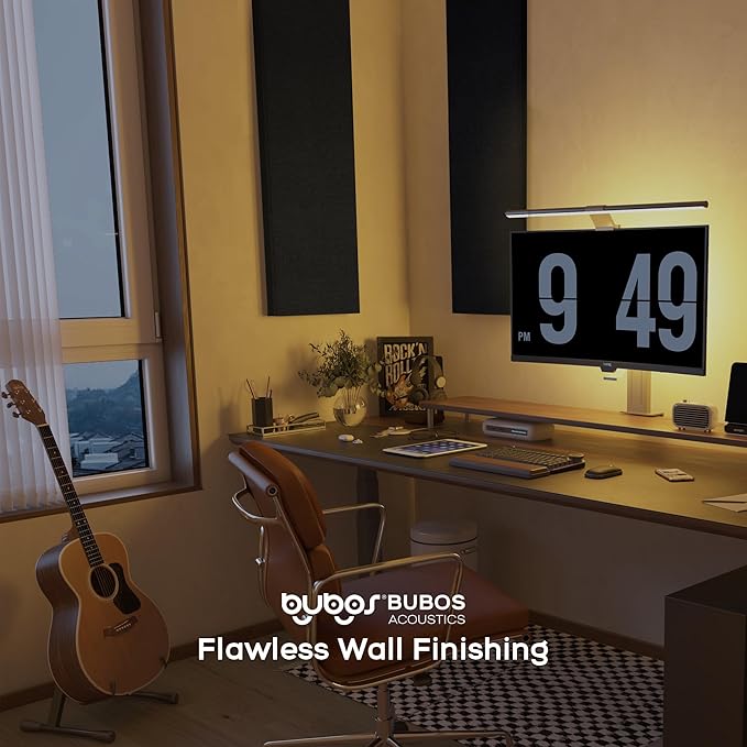 BUBOS 2 PCS Acoustic Panels,47.2''x11.8'' Fabric Soundproof Wall Panels,Self-adhesive Sound Absorbing Panels for Studios, Office, Home Theater, Fabric-Clad-N Matte Black