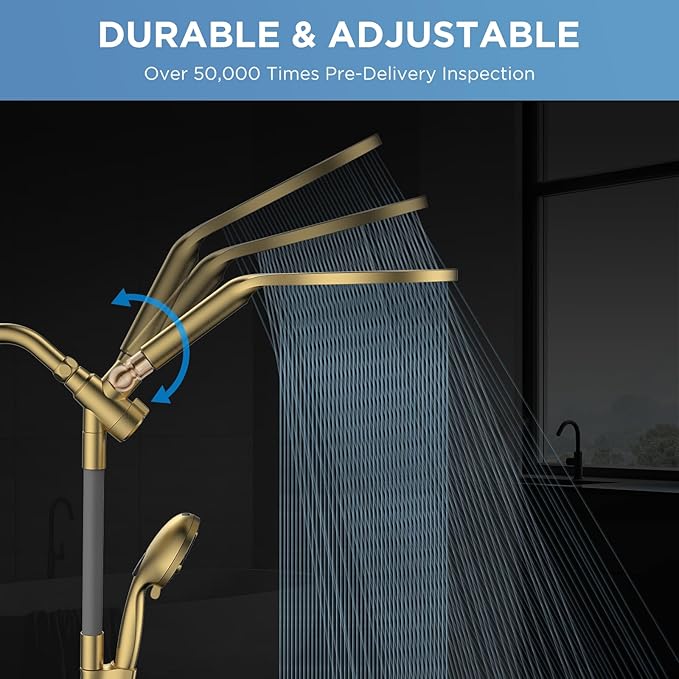 Dual Handheld Shower Head Combo, 2-in-1 Rain Shower Heads System 8 Inch Rainfall Shower Head and 10 Modes High Pressure Hand Held Showerhead with Built-in Power Wash