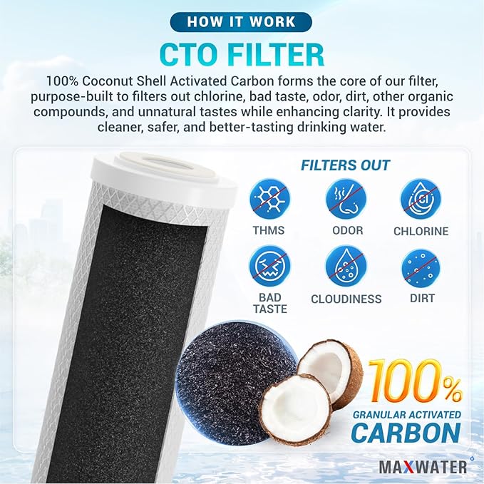 Max Water Combo Pack FX12P and FX12M or TFM-24 Water Filter Replacement, Compatible GE RO Set GXRM10RBL GXRM10G Reverse Osmosis Systems - Carbon Block Filters and 50 GPD RO Membrane (Membrane + 4 CTO)