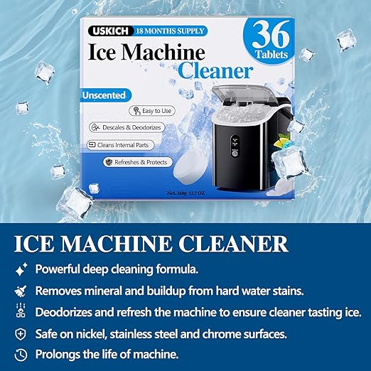 Ice Machine Cleaner Descaler Tablets-36Pack Ice Maker Cleaner Compatible with Frigidaire, Opal, GE Profile, Kitchenaid, Nickel Safe Scale Remover for Countertop, Nugget Ice Makers