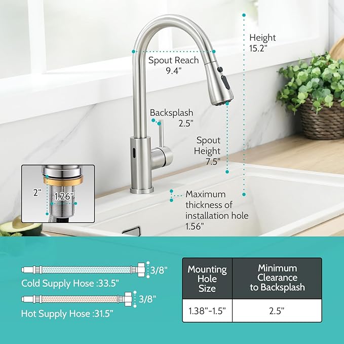 Kicimpro Touchless Kitchen Faucet with Pull Down Sprayer Brushed Nickel, Side Motion Sensor Kitchen Touchless Faucet with Water Line, Two Control Modes Touchless Faucet for Kitchen Sink, Single Handle