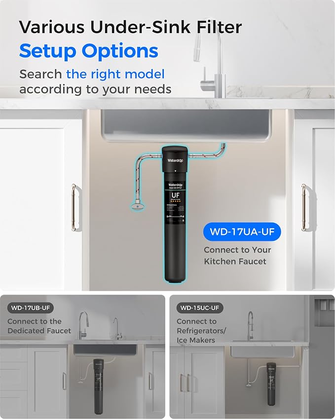 Waterdrop 17UA-UF 0.01 μm Ultra Filtration Under Sink Water Filter System | Reduces Lead, Chlorine, Bad Taste & Odor, Connects Directly to Your Faucet, 3 Years
