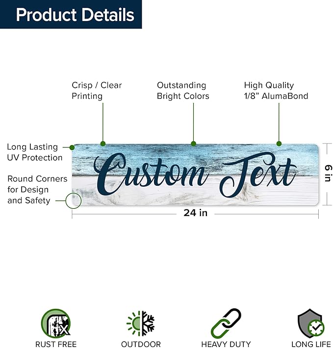 Custom Sign, Custom Street Sign, 11 Font Colors, 13 Font Styles, 4 Hole Options, 22 Sizes, 6x24 Inches, Rust Free DiBound, Fade Resistant, Made in USA by My Sign Center (Coastal)