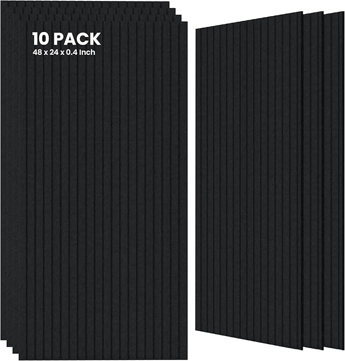 10 Pack Large Acoustic Panels,48 x 24 x 0.4 Inch Sound Proof Foam Panels for Walls，Premium Noise Dampening Panels,Sound Panels for Media Room, Office and Studio,Black