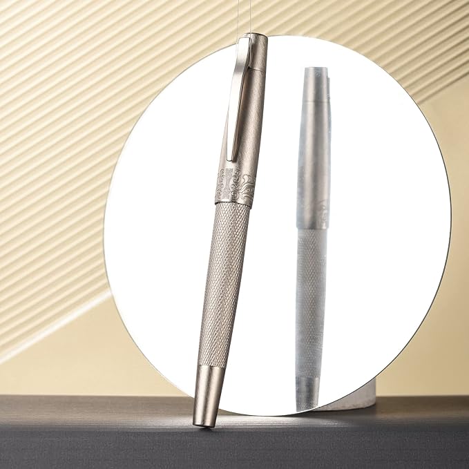 6013 Silver General Fountain Pen, Iridium Gold-silver Extra Fine Nib Solid Metal Writing Pen with Metal Case by Hongdian