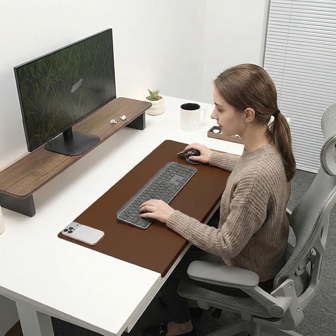 Edge-Locked Leather Desk Pad, Desk Blotter with Full Grip Fixation Lip, Waterproof Large Office Table Mat, Non-Slip Laptop Mouse Pads for Work Typing Writing (Black,35.4"x19.7")