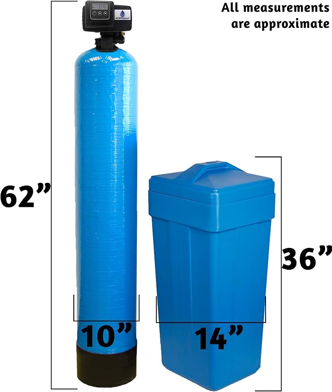 AFWFilters 1.5 Cubic Foot (48k) Whole Home Iron Pro Water Softener with Fine Mesh Resin,1" Stainless Steel FNPT Connection, and Blue Tanks