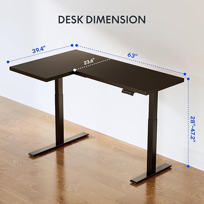 FLEXISPOT 63 inch L-Shaped Standing Desk, Electric Height Adjustable Desk, Sit Stand Large Corner Desk, Memory Preset Controller, Modern Design, Black Frame + Mahogany Top