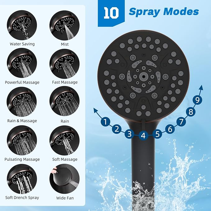 Hibbent Dual Filter All Metal 12" Rainfall Showerhead Combo, High Pressure Filter Shower Head with 10-Spray Handheld, 4-way Diverter with Pause Mode, 71'' Shower Hose and Holder, Oil Rubbed Bronze