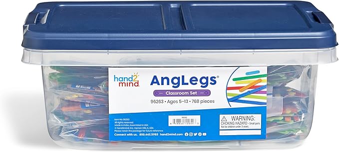 hand2mind AngLegs Classroom Set with 30 Protractors, Geometry Manipulatives, Geometric Shapes for Classroom, Montessori Math Materials, Math Teaching Tools, 4th Grade Math Manipulatives for Kids