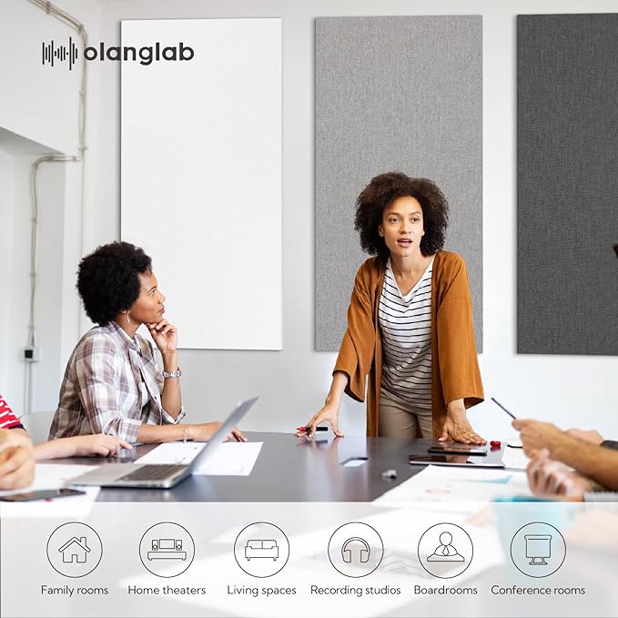 Olanglab Acoustic Panels 2 Pack, 48''x24'' Large Sound Panels, Fabric Wrapped Sound Proof Foam Panels for Walls, Sound Absorbing Panels for Recording Studio Acoustical Treatments (White)