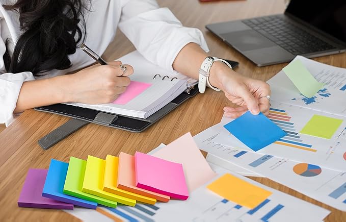 (28 Pads) Sticky Notes 3 x 3 in, Bright Colorful Super Sticking Power Memo Post Stickies, High Stickiness Square Sticky Notes for Office, Home, School, Meeting, 72 Sheets/pad