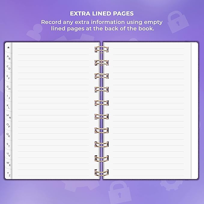 Clever Fox Password Book Spiral – Mini Internet Address & Password Organizer with Laminated Alphabetical Tabs – Small Password Keeper Journal – Hardcover, Pocket Size, 4.7x5.7” (Purple)