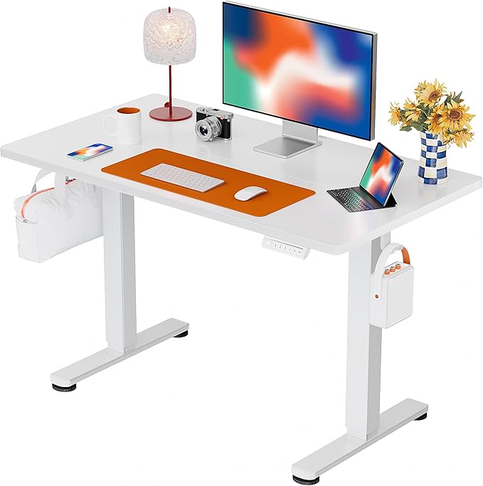 ErGear Electric Standing Desk, 44 x 24 Inches Height Adjustable Stand up Desk, Sit Stand Home Office Desk, with Two-Piece Desktop (White)