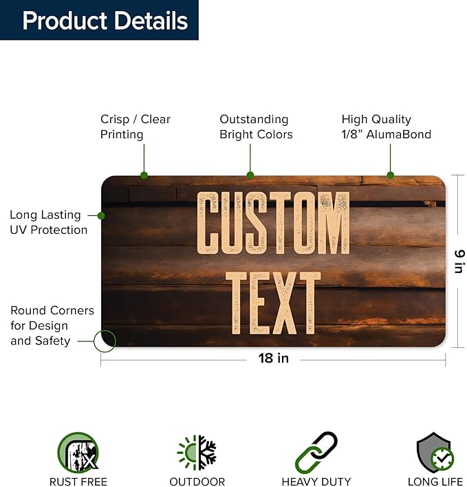Custom Sign, Custom Street Sign, 11 Font Colors, 13 Font Styles, 4 Hole Options, 22 Sizes, 9x18 Inches, Rust Free DiBound, Fade Resistant, Made in USA by My Sign Center (Vintage Wood)