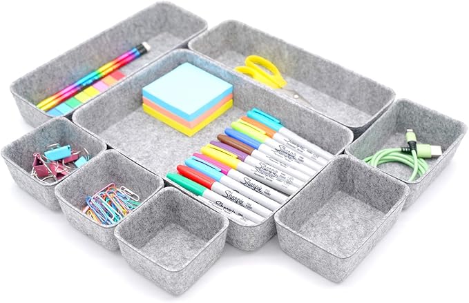 Welaxy Desk Drawer organizers tray Felt storage bins aesthetics room décor for home office dorm closet decluttering minimalist lifestyle (Gray)