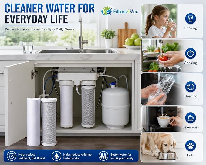CFS Reverse Osmosis Water Filter Kit 10" Sediment Carbon 1 Set | 2 Stage RO Filter Kit Includes 10" Sediment & Carbon Filters Fits Under Sink Reverse Osmosis Systems 1 Micron