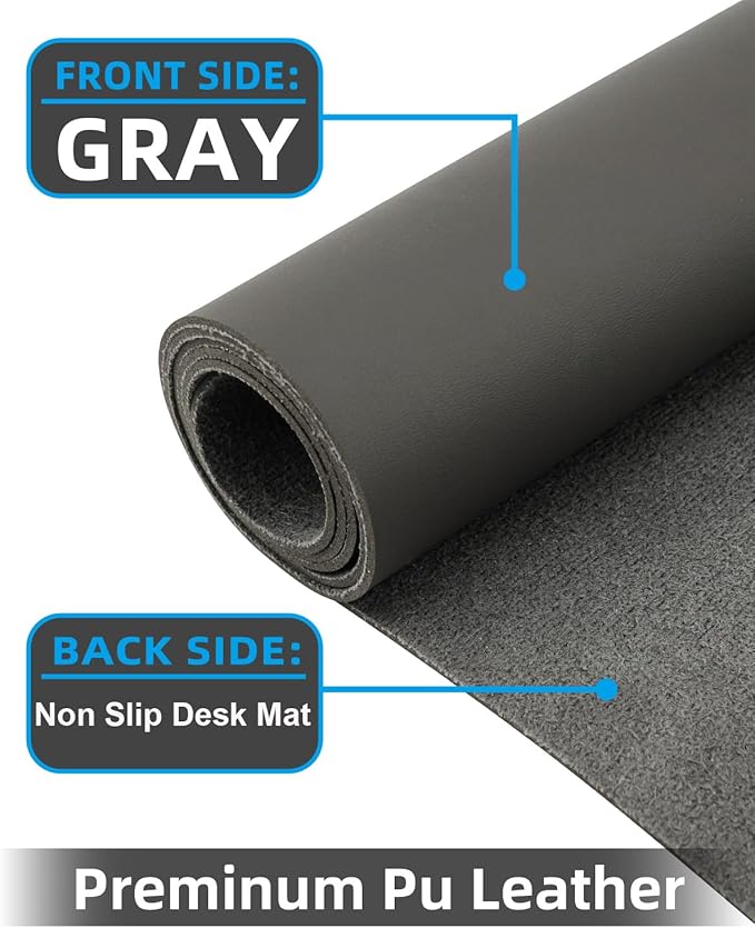 Small Desk Mat,Leather Desk Pad Protector,Desk Mouse pad,Office Desk mat,Laptop Mat for Desk, Non-Slip PU Leather Desk Blotter,Waterproof Desk Writing Pad for Office/Home(31.5"x15.7",Dark Grey)