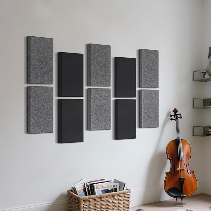 UMIACOUSTICS 4 PCS Acoustic Panels with Hanging Brackets, 2” Thick Fiberglass Sound Proof Panels Removable for Studios, Office, Home Theater Wall- Charcoal Grey