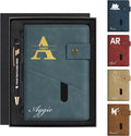ENOMY Personalized Notebook & Pen Set PU Leather Custom A5 Notebook with Lock 200 Lined Paper Pages Luxury Gift Box for Men Women Travel College Business Gift, Gray Blue