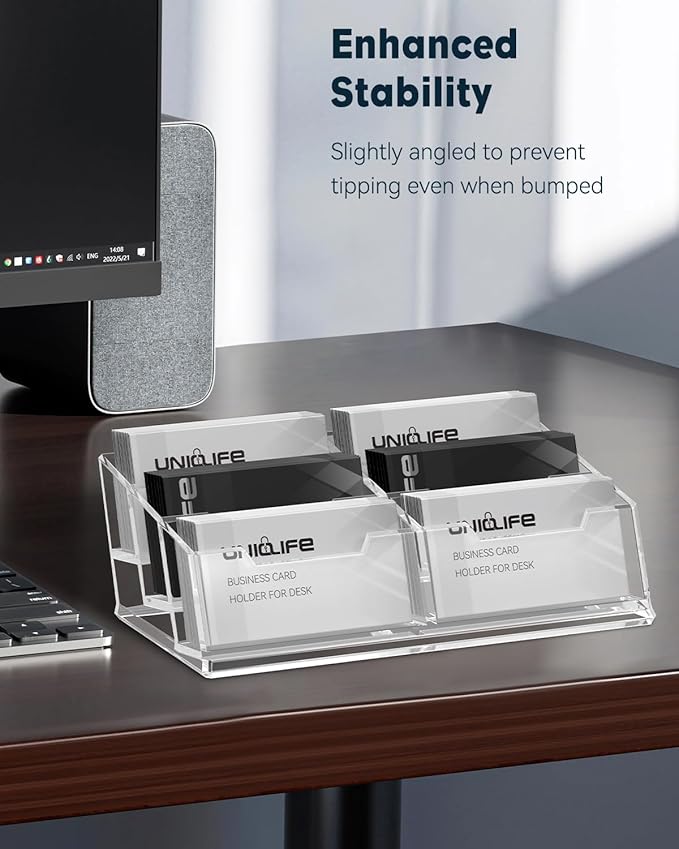 Uniclife Acrylic Business Card Holder for Desk 6 Slots Clear Business Card Display Stand for Men & Women Desktop Business Card Organizer Card Stand for Office Home Exhibition, 360 Card Capacity