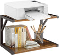 IBUYKE 2-Tier Desktop Printer Stand Holder, Multi-Purpose Desk Organizer Storage Shelf, Book Shelf Printer Shelf for Fax Machine, Scanner, Files, Books, Rustic Brown UTLJ004H