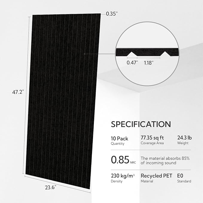 Olanglab Acoustic Wall Panels 10 Pack, 48 x 24 per Acoustic Panels Sound Absorbing, Decorative Sound Panels for Home Studio and Office, Black