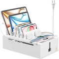 Pezin & Hulin Bamboo Charging Station for Multiple Devices, USB Charger Dock Organizer, with Power Supply (10 Ports HUB), 6 Cables, Cable Management Organizer for Cell Phones, Tablets -White