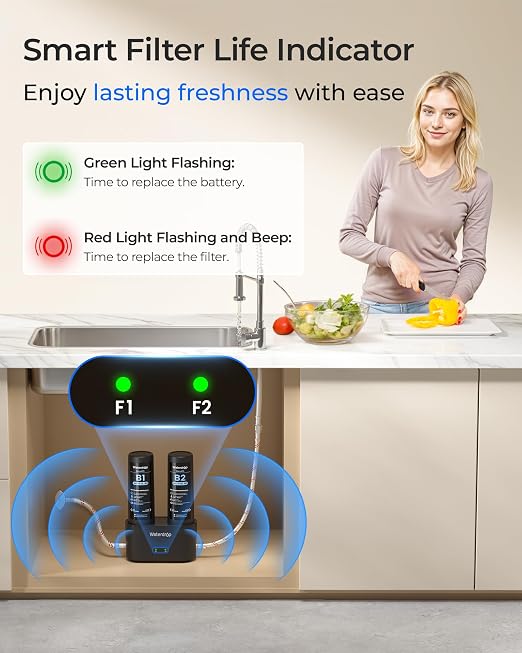Waterdrop DLA Under Sink Water Filter System, No Drill Required, 2 Stage | Reduces Chlorine, PFAS, Bad Taste/Odor, Easy Installation, Filter Life Indicator, Under Sink Water Filtration System