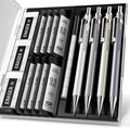 4PCS Metal Mechanical Pencil Set, 0.5mm Fine Point, Pack with Storage Case | 480 Leads, 3 Erasers+9 Refills, For School Writing, Sketching, Art Drawing & Professional Drafting