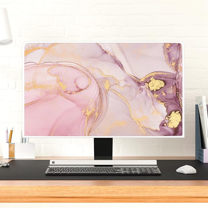 Baocicco Pink Gold Marble Waterproof Screen TV Cover 40, 41, 42，43 Inch Decorative Modern Television Cover for Home TV Screen Texture Dust Proof Monitor Covers for Television Screen LED LCD OLED TVs